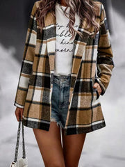 Loose Plaid Printed Long Sleeve Pocket Wool Jacket Cardigan - 808Lush