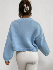 Loose V-neck cloud drop shoulder knitted cardigan three-button sweater short coat - 808Lush