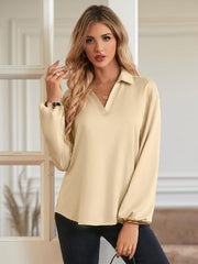 Loose V-neck knotted long-sleeved trendy blouse - 808Lush