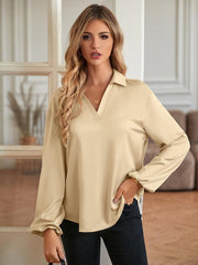 Loose V-neck knotted long-sleeved trendy blouse - 808Lush