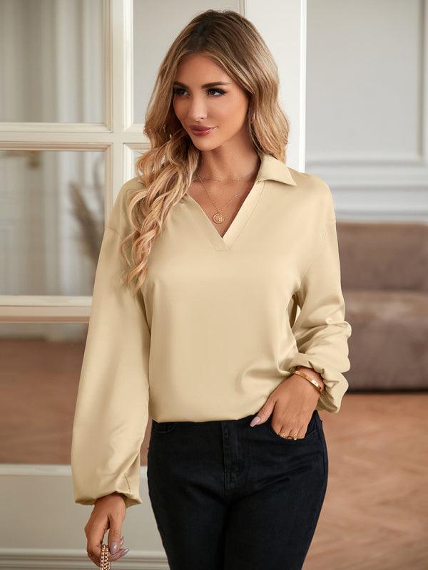 Loose V-neck knotted long-sleeved trendy blouse - 808Lush