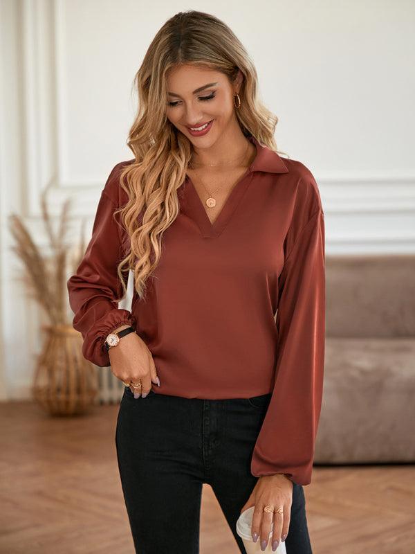 Loose V-neck knotted long-sleeved trendy blouse - 808Lush