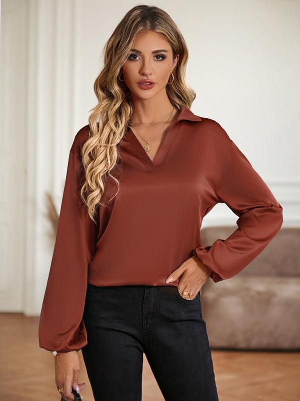 Loose V-neck knotted long-sleeved trendy blouse - 808Lush