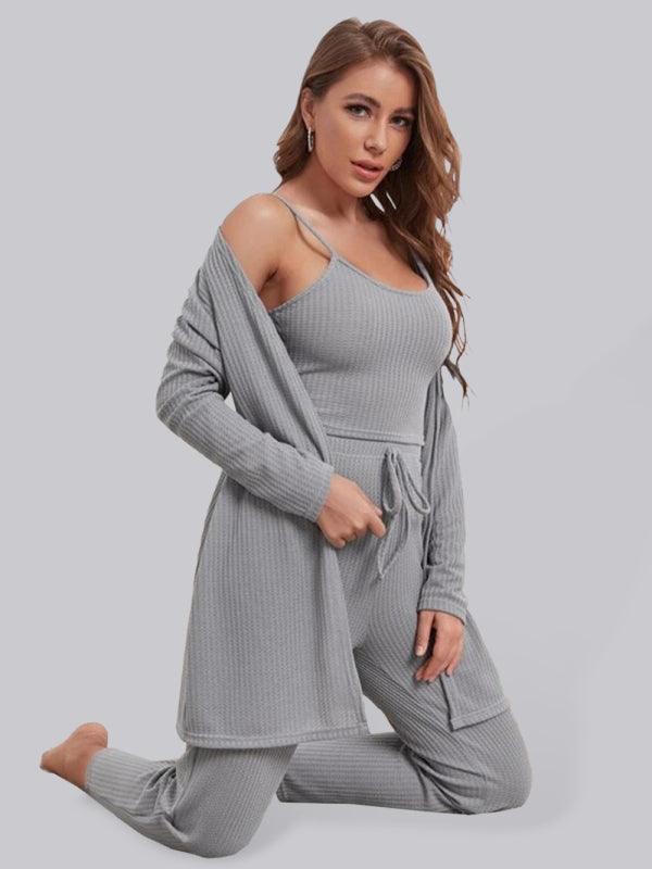 Loungewear Women's Waffle Knit Long Three-Piece Suit - 808Lush