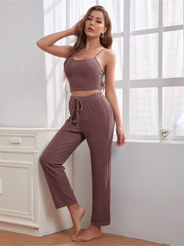 Loungewear Women's Waffle Knit Long Three-Piece Suit - 808Lush