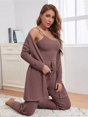 Loungewear Women's Waffle Knit Long Three-Piece Suit - 808Lush