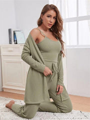 Loungewear Women's Waffle Knit Long Three-Piece Suit - 808Lush