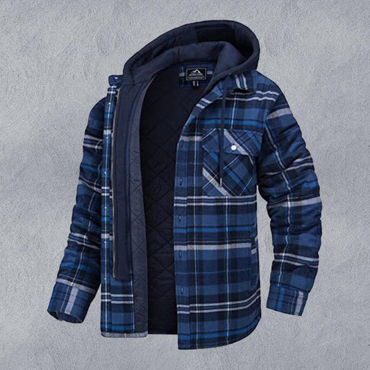 Men casual Thickened Padded Plaid Long Sleeve Loose Hooded Jacket - 808Lush