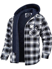 Men casual Thickened Padded Plaid Long Sleeve Loose Hooded Jacket - 808Lush