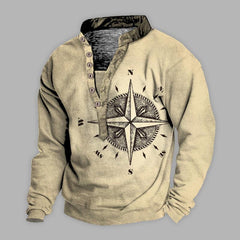 Men's Arrow Compass Print Long Sleeve T-Shirt - 808Lush