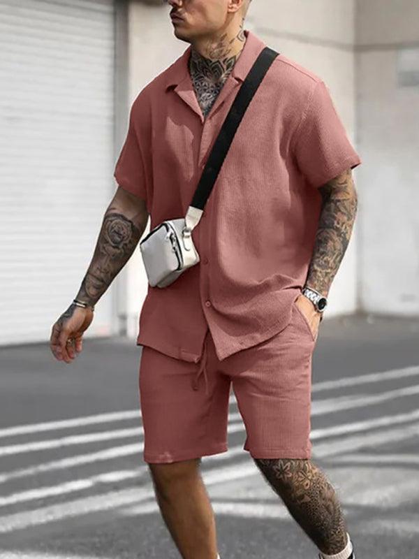 Men's Casual Comfortable Button Lapel Short Sleeve Shorts Set - 808Lush