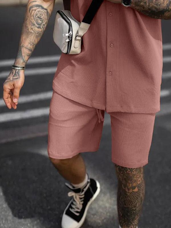 Men's Casual Comfortable Button Lapel Short Sleeve Shorts Set - 808Lush