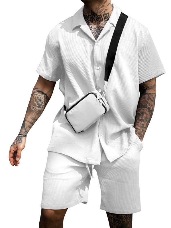 Men's Casual Comfortable Button Lapel Short Sleeve Shorts Set - 808Lush