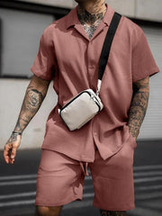 Men's Casual Comfortable Button Lapel Short Sleeve Shorts Set - 808Lush