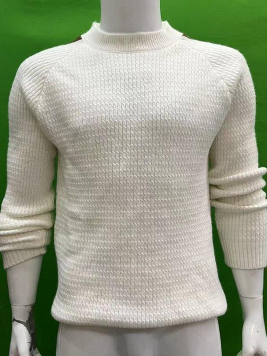 Men's Casual Fashion Shoulder Contrast Color Long Sleeve Knitted Sweater - 808Lush