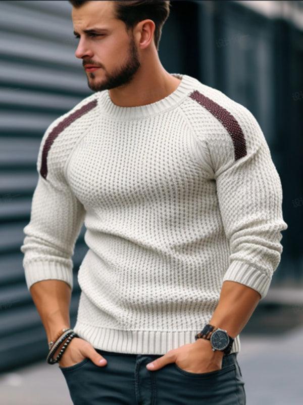 Men's Casual Fashion Shoulder Contrast Color Long Sleeve Knitted Sweater - 808Lush