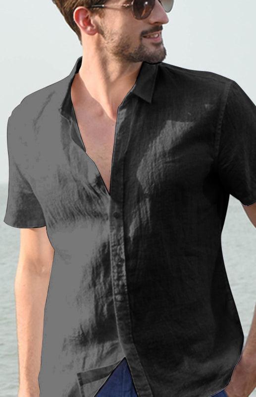 Men's Casual Linen Lapel Button Short-Sleeved Shirt - 808Lush