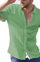 Men's Casual Linen Lapel Button Short-Sleeved Shirt - 808Lush