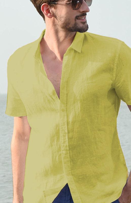 Men's Casual Linen Lapel Button Short-Sleeved Shirt - 808Lush