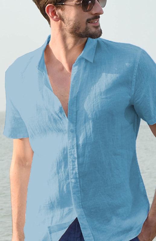 Men's Casual Linen Lapel Button Short-Sleeved Shirt - 808Lush