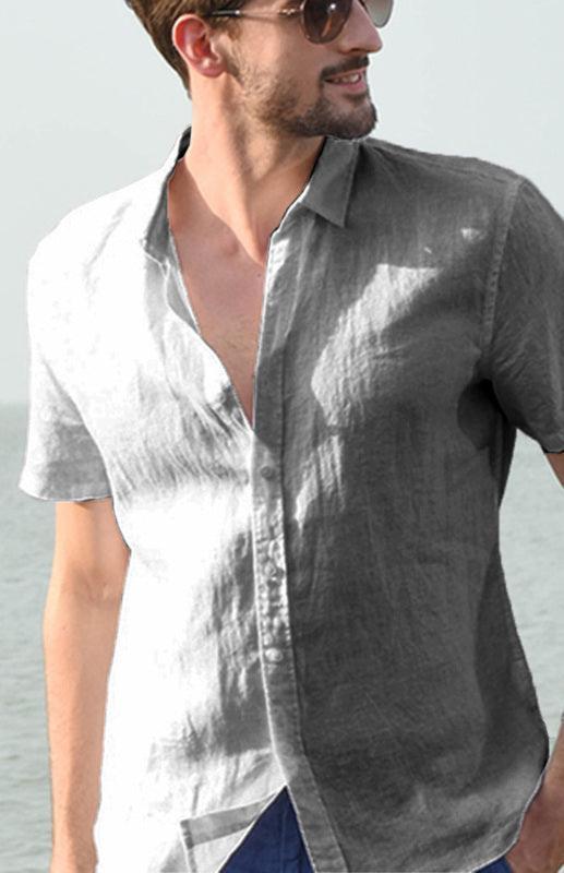 Men's Casual Linen Lapel Button Short-Sleeved Shirt - 808Lush