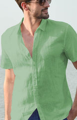 Men's Casual Linen Lapel Button Short-Sleeved Shirt - 808Lush