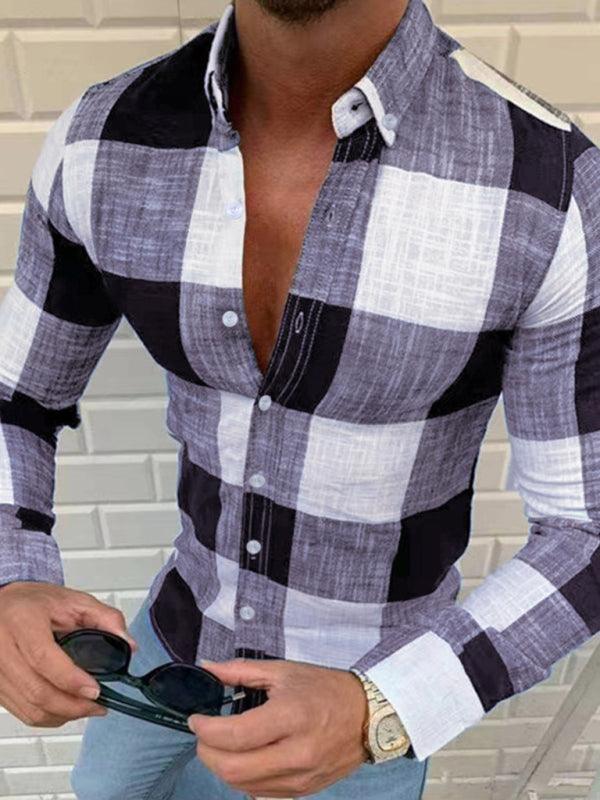 Men's Casual Shirt Button Down Shirts Long-Sleeve Work Shirt Spread Collar Tops - 808Lush