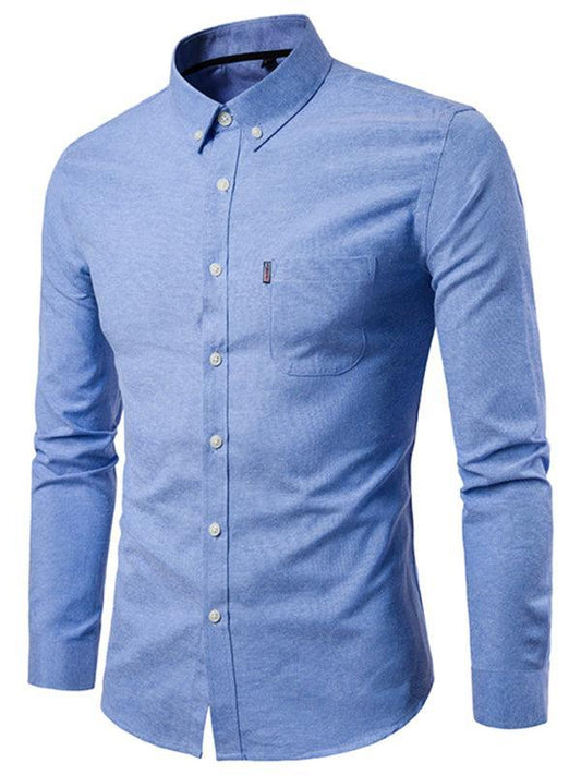 Men's Casual Slim Cotton Oxford Solid Color Large Size Bottom Shirt Long Sleeves - 808Lush