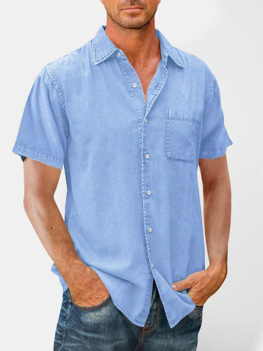 Men's Casual Solid Color Short Sleeve Shirt Slim Fit Lapel Shirt - 808Lush