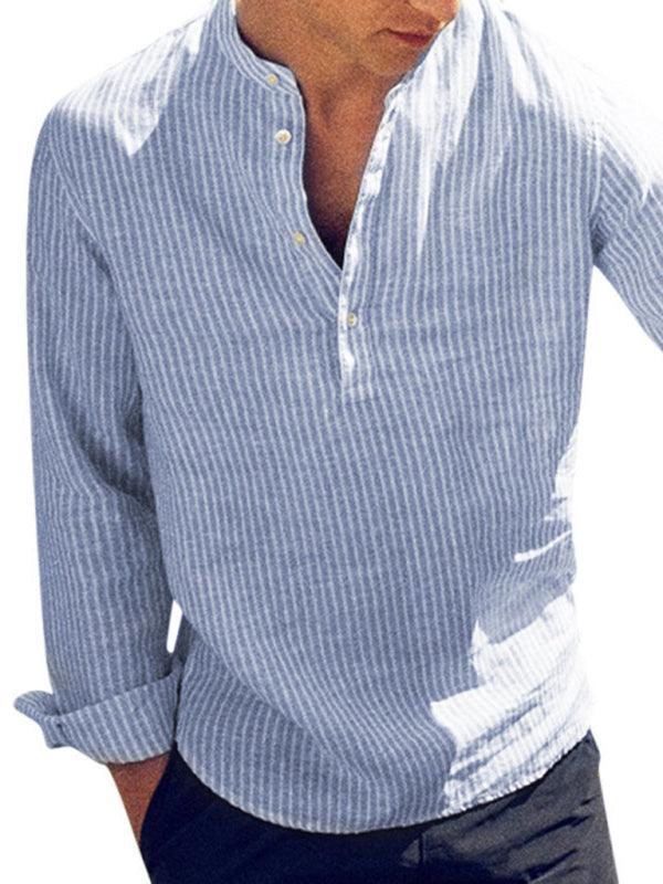 Men's Casual Striped Cotton Linen Comfortable Breathable Shirt - 808Lush