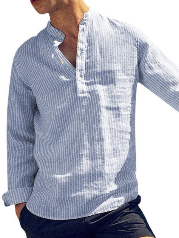 Men's Casual Striped Cotton Linen Comfortable Breathable Shirt - 808Lush