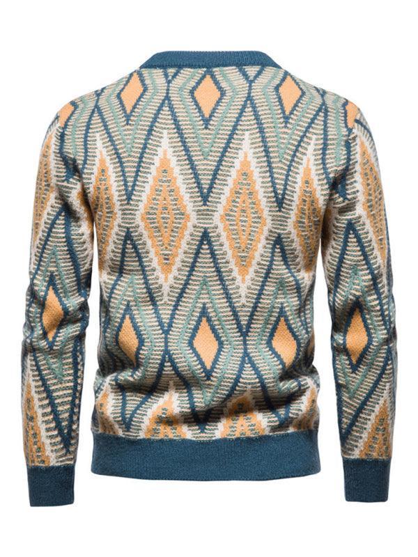 Men's Christmas crew neck diamond jacquard sweater - 808Lush