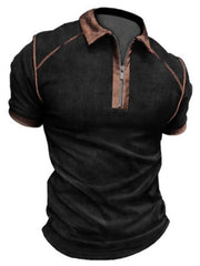 Men's Color Block Zipper Lapel Short Sleeve Polo Shirt - 808Lush