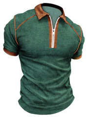 Men's Color Block Zipper Lapel Short Sleeve Polo Shirt - 808Lush