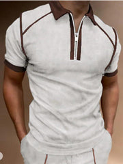 Men's Color Block Zipper Lapel Short Sleeve Polo Shirt - 808Lush