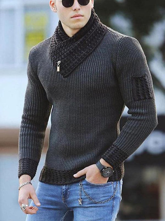 Men's Contrasting Color Stitching Scarf Business Casual Sweater - 808Lush