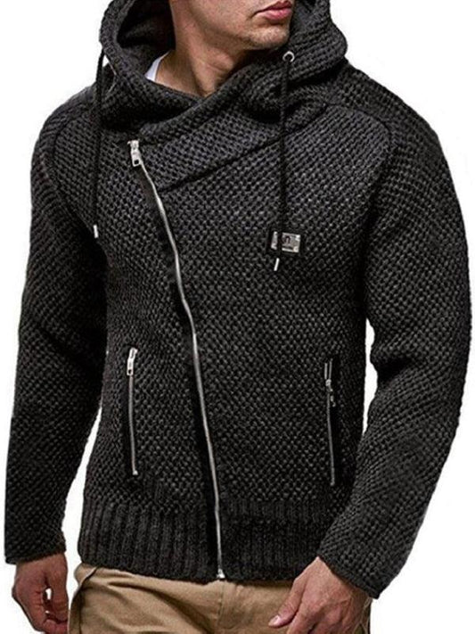 Men's Diagonal Zipper Hooded Slim Fit Sweater Cardigan - 808Lush