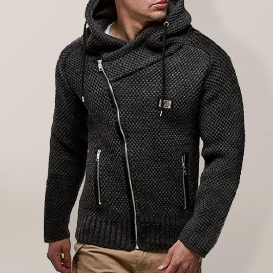 Men's Diagonal Zipper Hooded Slim Fit Sweater Cardigan - 808Lush