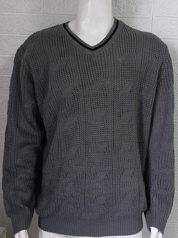 Men's Fashionable V-Neck Slim Fit Long Sleeve Knitted Sweater - 808Lush