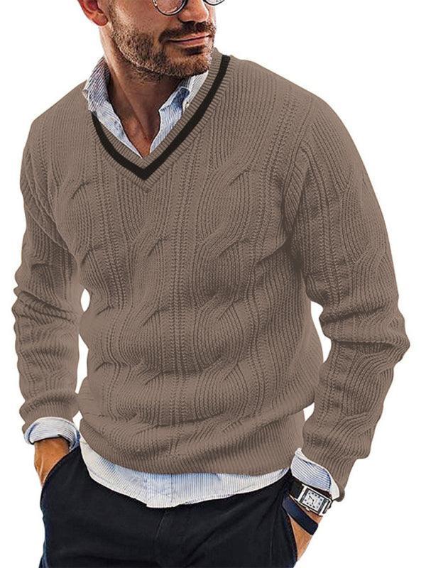 Men's Fashionable V-Neck Slim Fit Long Sleeve Knitted Sweater - 808Lush