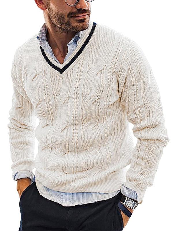 Men's Fashionable V-Neck Slim Fit Long Sleeve Knitted Sweater - 808Lush