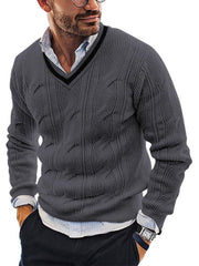 Men's Fashionable V-Neck Slim Fit Long Sleeve Knitted Sweater - 808Lush