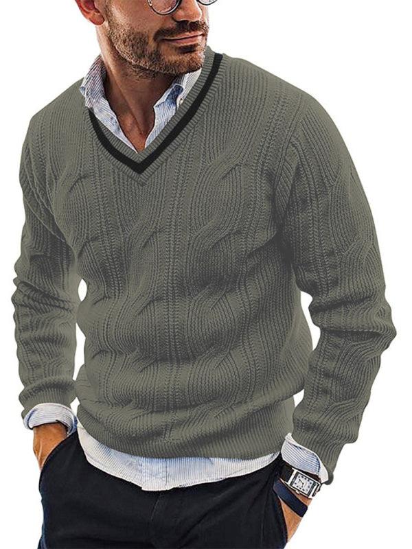 Men's Fashionable V-Neck Slim Fit Long Sleeve Knitted Sweater - 808Lush