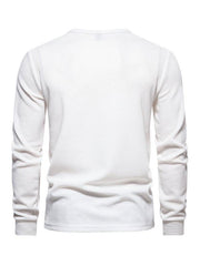 Men's Four Button Waffle Henley Neck Long Sleeve T-Shirt - 808Lush