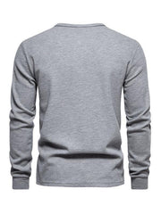 Men's Four Button Waffle Henley Neck Long Sleeve T-Shirt - 808Lush