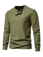 Men's Four Button Waffle Henley Neck Long Sleeve T-Shirt - 808Lush