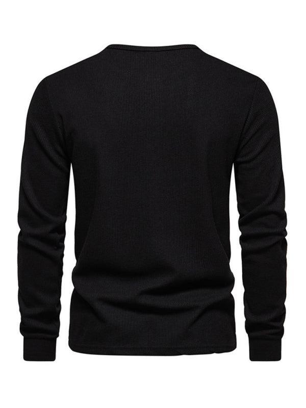 Men's Four Button Waffle Henley Neck Long Sleeve T-Shirt - 808Lush