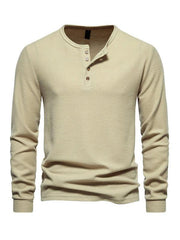 Men's Four Button Waffle Henley Neck Long Sleeve T-Shirt - 808Lush