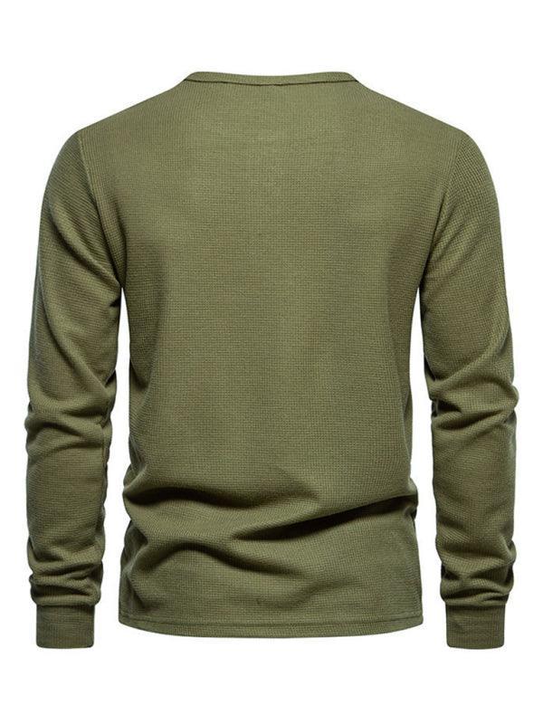 Men's Four Button Waffle Henley Neck Long Sleeve T-Shirt - 808Lush