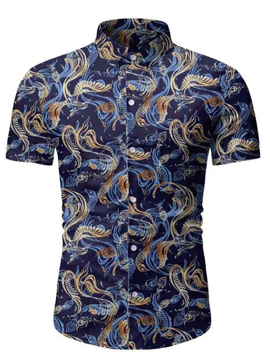 Men's Hawaiian Shirt Button Down Shirts Short-Sleeve Work Shirt Spread Collar Tops - 808Lush